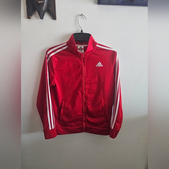 Adidas Girls large size 16-18 3 white striped jacket - Picture 1 of 6